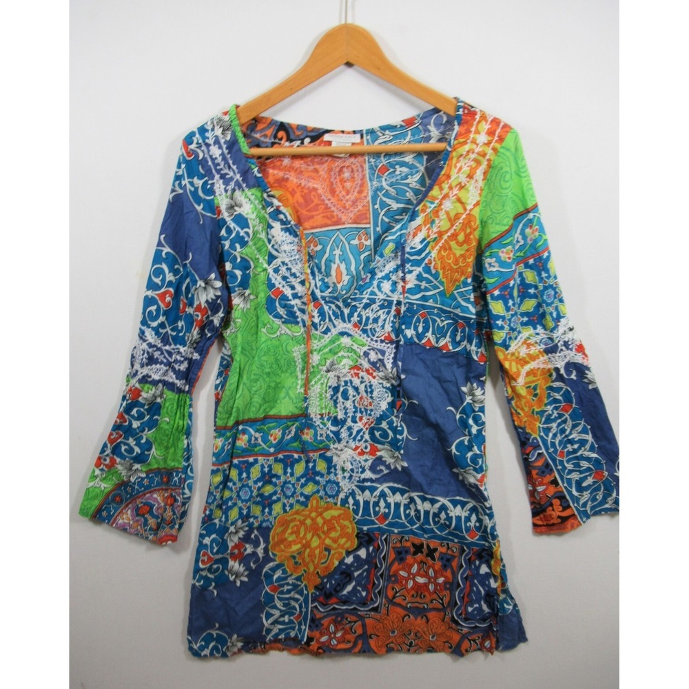 Debbie Katz South Beach Embroidered Swim Coverup Tunic Women Medium Boho